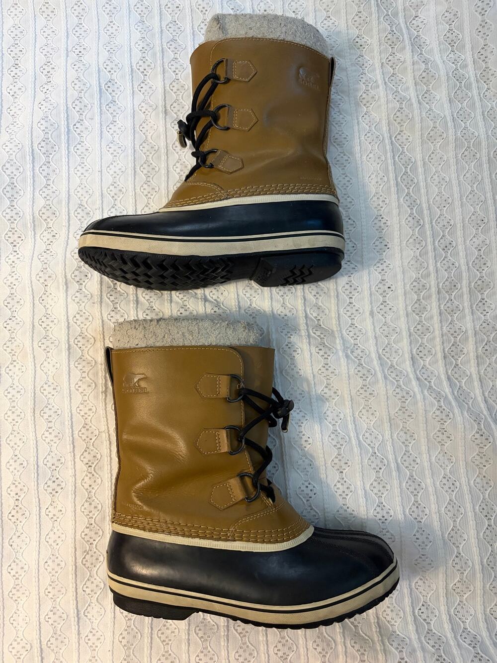 Sorel Waterproof Winter Snow Boots Women's Size 5 Tan Black Removable Felt Liner